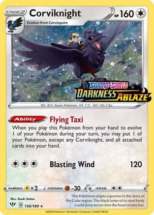 Corviknight - 156/189 (Darkness Ablaze Stamped) — Miscellaneous Cards & Products Pokémon TCG card by Ken Sugimori