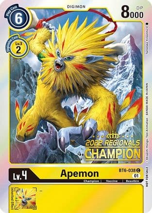 Apemon (2022 Championship Online Regional) [Online Champion] — Double Diamond Digimon Card Game card by Tomotsuke Kijioh