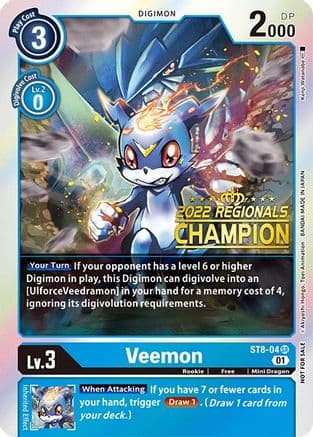 Veemon (2022 Championship Online Regional) [Online Champion] — Starter Deck 08: Ulforce Veedramon