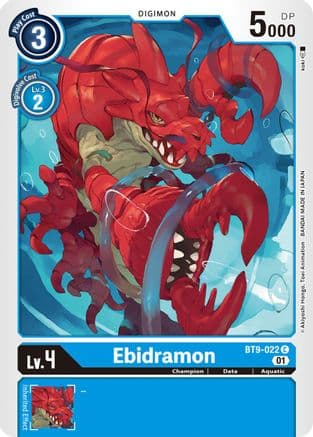 Ebidramon — X Record Digimon Card Game card by Akiyoshi Hongo, Toei Animation, BANDAI MADE IN JAPAN