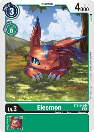 Elecmon — X Record Digimon Card Game card by Akiyoshi Hongo, Toei Animation, BANDAI MADE IN JAPAN