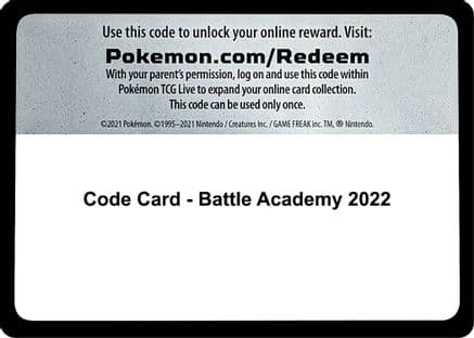 Code Card - Battle Academy 2022 — Pokémon TCG card