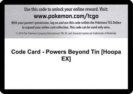Code Card - Powers Beyond Tin [Hoopa EX] — XY - Ancient Origins