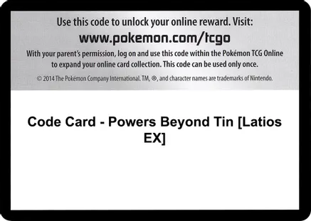 Code Card - Powers Beyond Tin [Latios EX] — XY - Ancient Origins
