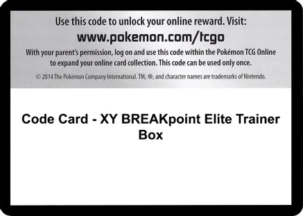 Code Card - XY BREAKpoint Elite Trainer Box — XY - BREAKpoint
