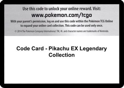 Code Card - Pikachu EX Legendary Collection — Pokémon TCG card