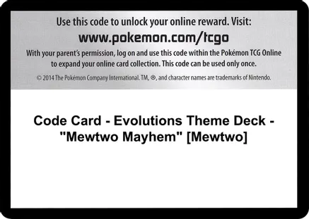 Code Card - Evolutions Theme Deck - "Mewtwo Mayhem" [Mewtwo] — XY - Evolutions