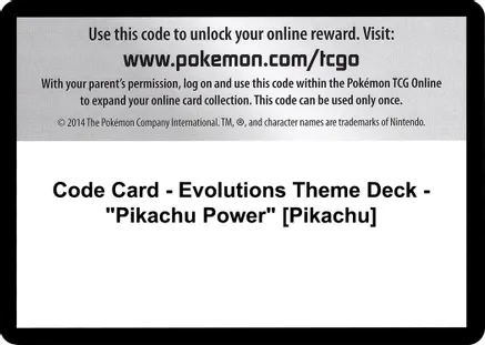 Code Card - Evolutions Theme Deck - "Pikachu Power" [Pikachu] — XY - Evolutions
