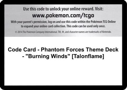 Code Card - Phantom Forces Theme Deck - "Burning Winds" [Talonflame] — XY - Phantom Forces