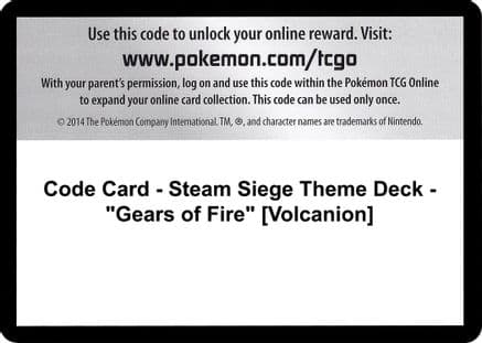 Code Card - Steam Siege Theme Deck - "Gears of Fire" [Volcanion] — XY - Steam Siege