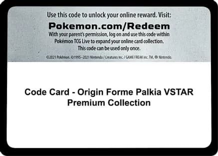 Code Card - Origin Forme Palkia VSTAR Premium Collection — SWSH11: Lost Origin