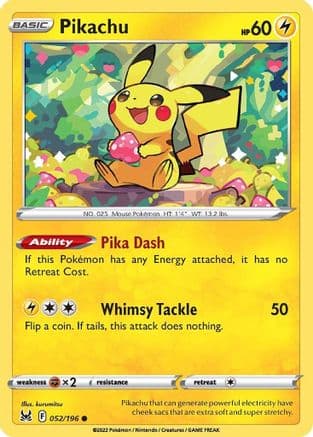 Pikachu — SWSH11: Lost Origin Pokémon TCG card by kurumitsu