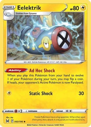 Eelektrik — SWSH11: Lost Origin Pokémon TCG card by Jerky