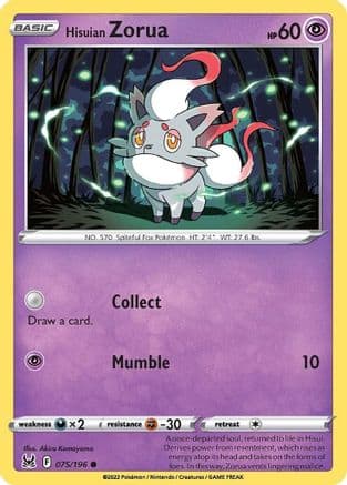 Hisuian Zorua — SWSH11: Lost Origin Pokémon TCG card by Akira Komayama