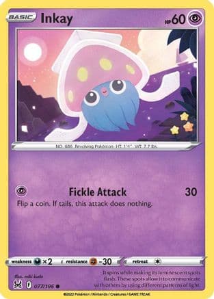 Inkay (077) — SWSH11: Lost Origin Pokémon TCG card by miki kudo