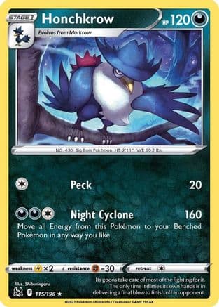 Honchkrow — SWSH11: Lost Origin Pokémon TCG card by Shiburingaru