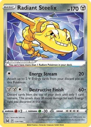 Radiant Steelix — SWSH11: Lost Origin Pokémon TCG card by Sanosuke Sakuma