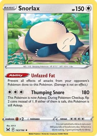 Snorlax — SWSH11: Lost Origin Pokémon TCG card by HYOGONOSUKE