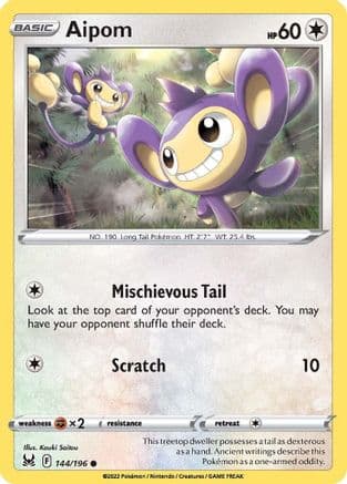 Aipom — SWSH11: Lost Origin Pokémon TCG card by Kouki Saitou