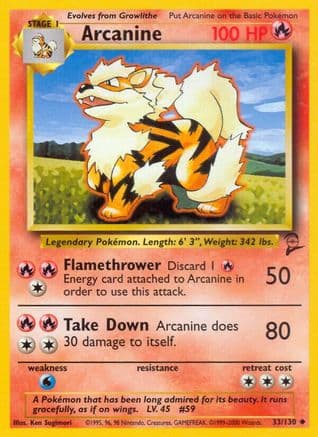 Arcanine — Base Set 2 Pokémon TCG card by Yuu Nishida