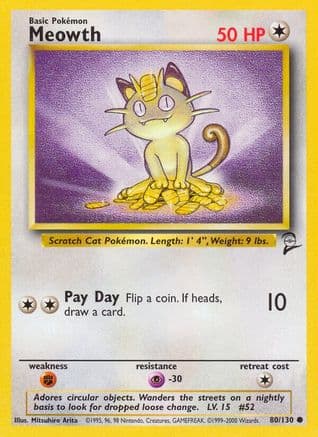 Meowth — Base Set 2 Pokémon TCG card by Naoki Saito