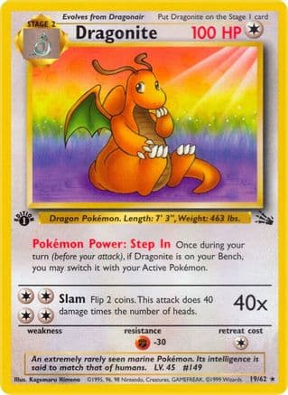 Dragonite (19) — Fossil Pokémon TCG card by Kagemaru Himeno
