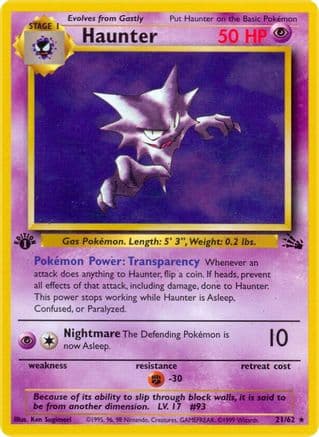 Haunter (21) — Fossil Pokémon TCG card by Ken Sugimori