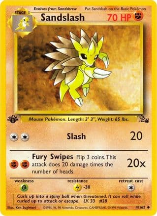 Sandslash — Fossil Pokémon TCG card by Ken Sugimori