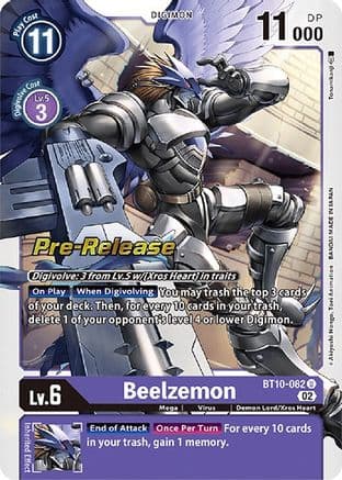 Beelzemon — Xros Encounter Pre-Release Cards Digimon Card Game card by Akiyoshi Hongo, Toei Animation, BANDAI MADE IN JAPAN