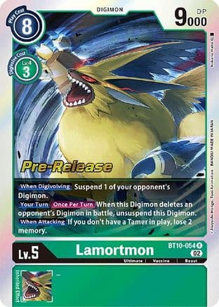 Lamortmon — Xros Encounter Pre-Release Cards Digimon Card Game card by Akiyoshi Honga, Toei Animation