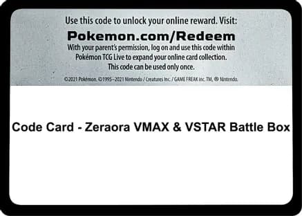 Code Card - Zeraora VMAX & VSTAR Battle Box — Miscellaneous Cards & Products