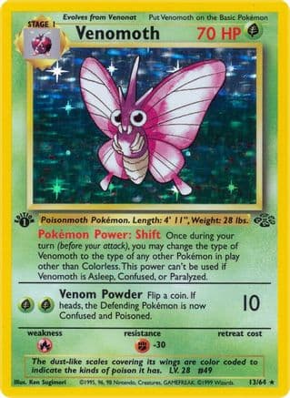 Venomoth (13) — Jungle Pokémon TCG card by Ken Sugimori