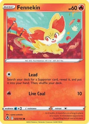 Fennekin — SWSH12: Silver Tempest Pokémon TCG card by ryoma uratsuka
