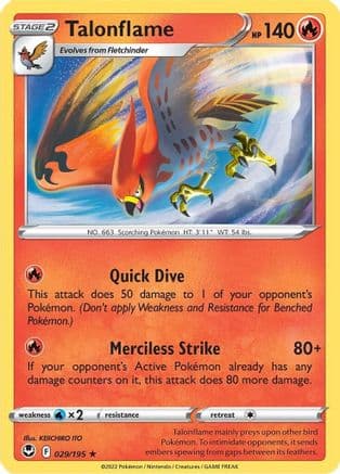 Talonflame — SWSH12: Silver Tempest Pokémon TCG card by KEIICHIRO ITO