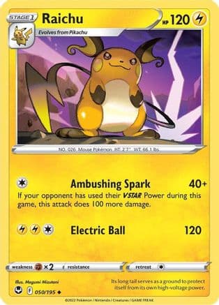 Raichu — SWSH12: Silver Tempest Pokémon TCG card by Mitsuhiro Arita