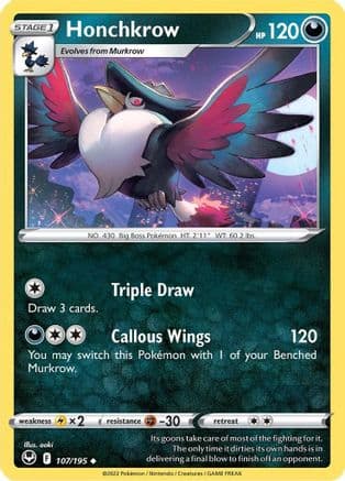 Honchkrow — SWSH12: Silver Tempest Pokémon TCG card by aoki