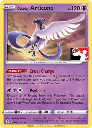 Galarian Articuno - 063/203 — Prize Pack Series Cards Pokémon TCG card by Kagemaru Himeno