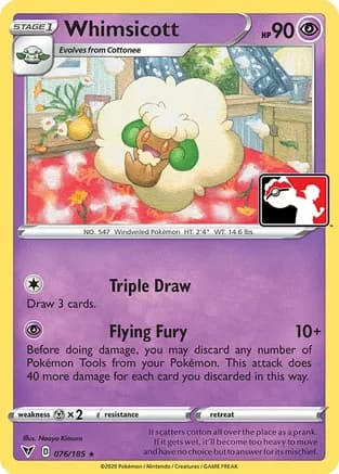 Whimsicott - 076/185 — Prize Pack Series Cards Pokémon TCG card by Naoyo Kimura
