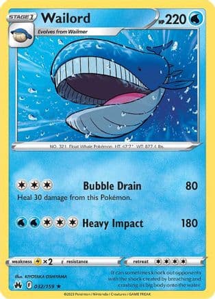 Wailord — SWSH: Crown Zenith Pokémon TCG card by KIYOTAKA OSHIYAMA