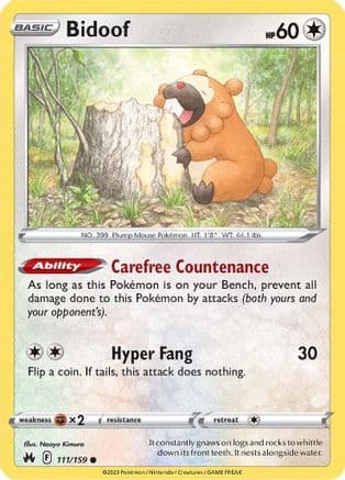 Bidoof — SWSH: Crown Zenith Pokémon TCG card by Naoyo Kimura