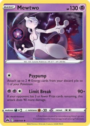 Mewtwo — Crown Zenith Pokémon TCG card by Atsushi Furusawa