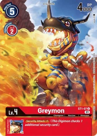 Greymon - ST1-07 (Dimensional Phase Pre-Release) — Starter Deck 01: Gaia Red Digimon Card Game card by sasasi