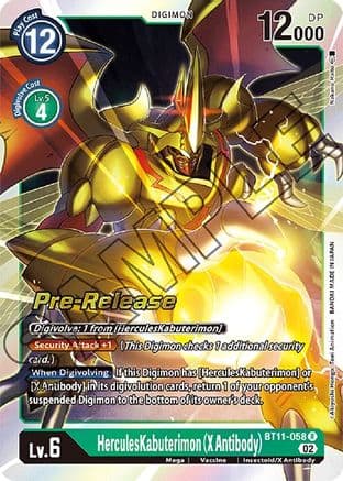 HerculesKabuterimon (X Antibody) — Dimensional Phase Pre-Release Cards Digimon Card Game card by Akiyoshi Hongo, Toei Animation, BANDAI MADE IN JAPAN