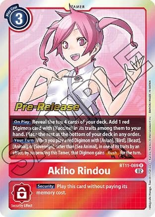 Akiho Rindou — Dimensional Phase Pre-Release Cards Digimon Card Game card by Akiyoshi Honga, Toei Animation