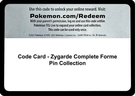 Code Card - Zygarde Complete Forme Pin Collection — SM Base Set