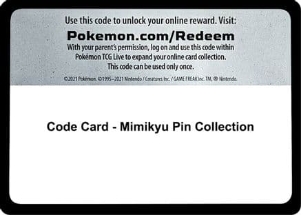 Code Card - Mimikyu Pin Collection — SM Base Set