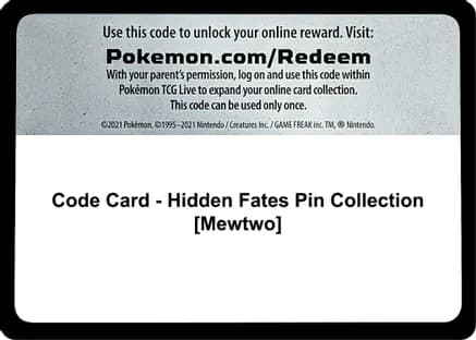 Code Card - Hidden Fates Pin Collection [Mewtwo] — Hidden Fates