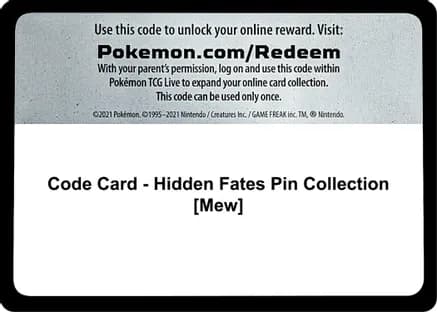 Code Card - Hidden Fates Pin Collection [Mew] — Hidden Fates