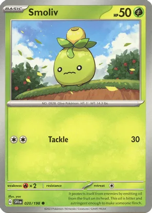 Smoliv - 020/198 — SV01: Scarlet & Violet Base Set Pokémon TCG card by yuu