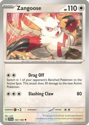 Zangoose - 147/198 — SV01: Scarlet & Violet Base Set Pokémon TCG card by aoki